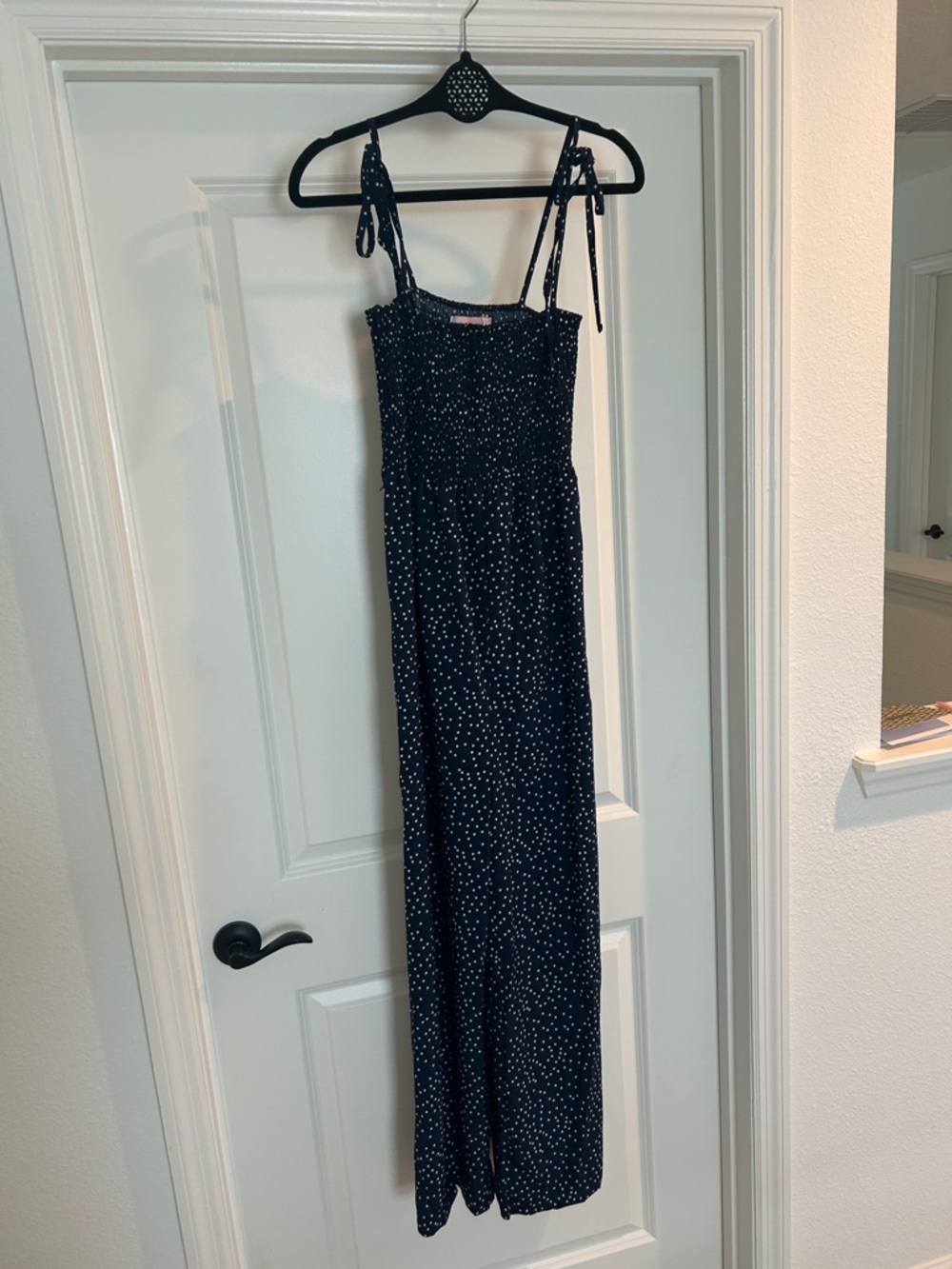Women’s Navy Polka Dot Tie-Strap Jumpsuit